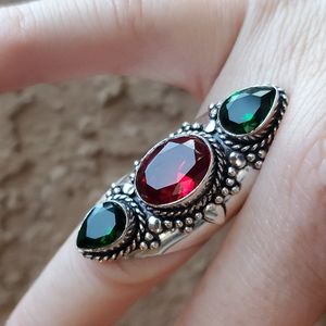 New Mozambique Garnet and Peridot 925 Silver Statement Ring.